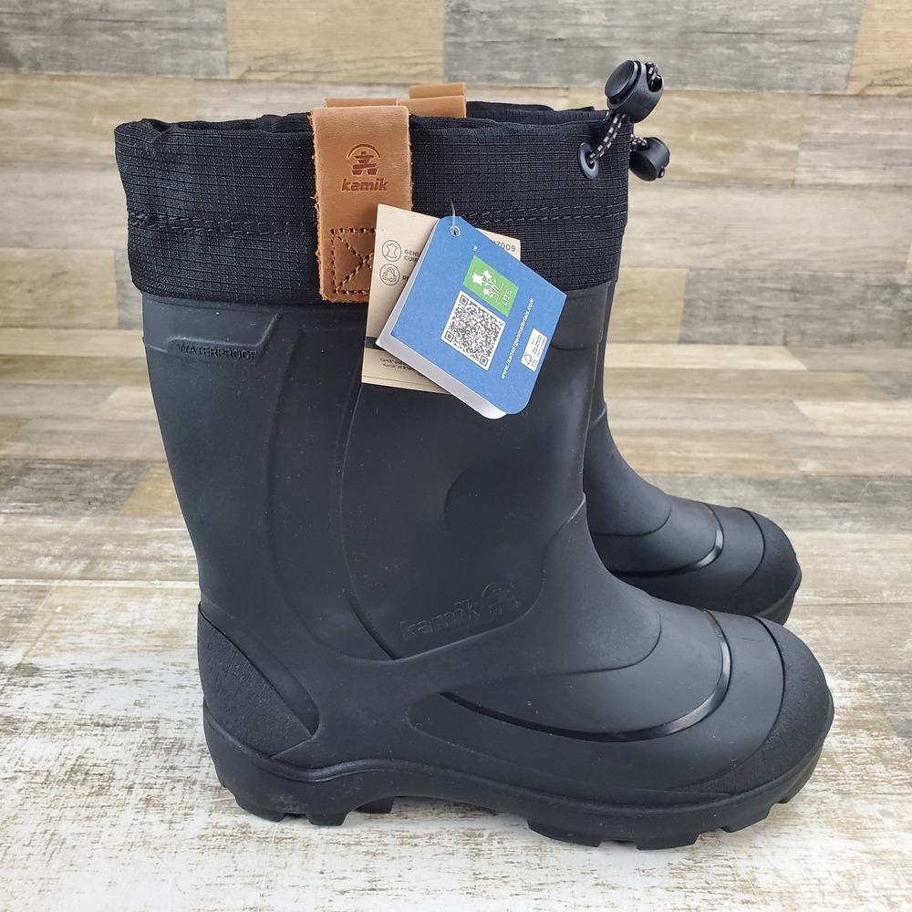 Kamik Tundrajr Kids Winter Boots Sz 5 Black Waterproof Adjustable Nylon Collar